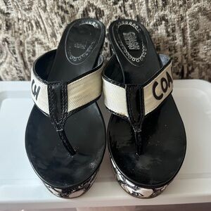 Coach Black and Cream Wedge Sandals